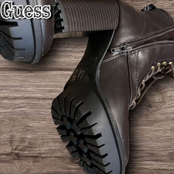 Preowned EUC GUESS Quilted Lace-Up Platform Heeled Boots – Size 5.5M - Picture 3 of 11